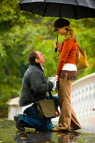 Wedding proposal on Bow Bridge in Central Park